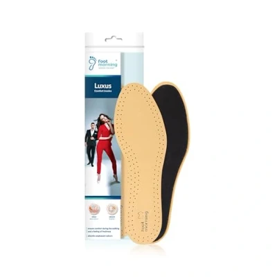 Image of Foot Morning Luxus Leather Shoe Insoles Prime Quality Tanned Integrated Active Carbon Odour Absorption Lightweight Foam Cushioned Comfort (8 UK Men)