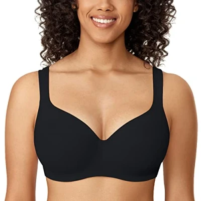 Image of Delimira Women&#039;s Padded Bra T Shirt Underwired Support Balcony Seamless Full Cup Comfort Black 42B