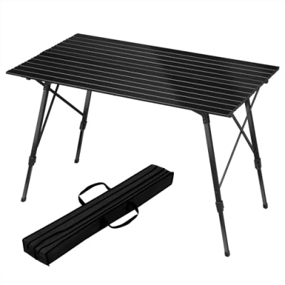 Image of WOLTU Camping Table 4ft Aluminium Picnic Outdoor Folding Trestle for Garden Balcony, Travel with Carrying Bag, Roll up Tabletop Black