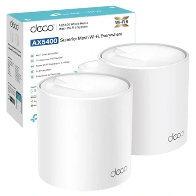 Image of TP Link Deco X60 AX5400 Whole Home Mesh Wi Fi 6 System, Up to 5,300 Sq ft Coverage, 1 GHz Quad Core CPU, Compatible with Amazon Alexa, HomeShield Security, Pack of 2