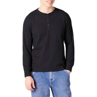 Image of Amazon Essentials Men&#039;s Slim Fit Long Sleeve Waffle Henley Shirt, Black, S