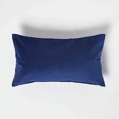 Image of HOMESCAPES Navy Blue Velvet Cushion 30 x 50 cm Super Soft Scatter Bolster with Microfibre Pad Insert Included Rectangular Accent Throw Pillow for Sofa or Bed