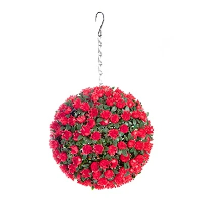 Image of Best Artificial 23cm Rose Topiary Hanging Flower Ball **UV Fade Protected** (Red)