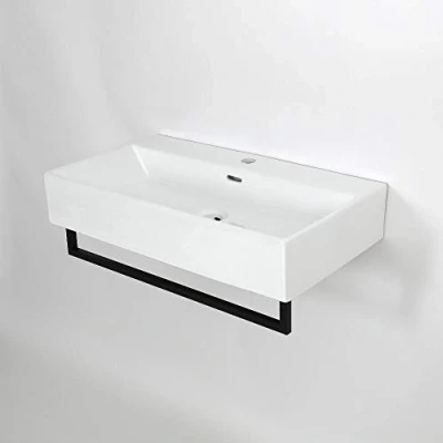 Image of Milano Elswick White Wall Hung 1 Tap Hole Bathroom Basin Sink Black Towel Rail 750mm x 420mm