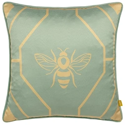 Image of furn. Bee Deco Geometric Feather Filled Cushion Green Size 43 cm x