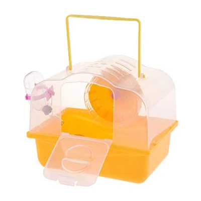 Image of Portable Pet Carrier Hamster Carry Case Cage with Water Bottle Travel Outdoor for Small Animals (orange)