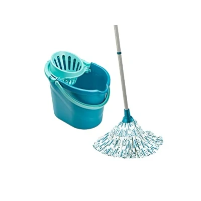 Image of Leifheit Classic Mop and Bucket Set, Wringer Extra Absorbant Viscose Head Washable at 60, Floor with 120 cm Steel Handle, Capacity 12 Litre, Turquoise