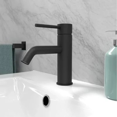 Image of Nes Home Matt Black Deck Mounted Round Single Lever Basin Mono Mixer Tap