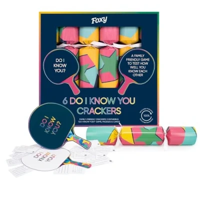 Image of Celebration Crackers Foxy &#039;Do I Know You&#039; Game Christmas Family Friendly Tray of 6 x 12 inch Eco FSC Mix