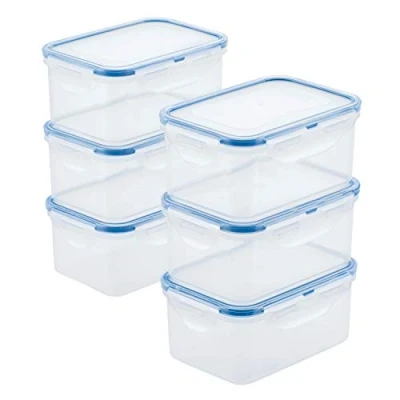 Image of LOCK &amp; Easy Essentials Storage Food Container Set/Food Bin Set, Clear, 20 Oz (Pack of 6)