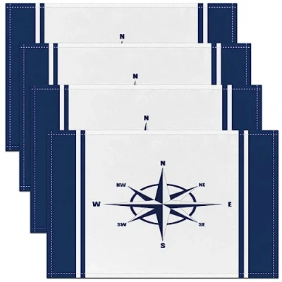 Image of Steering Wheel Placemats Set of 4 45X30cm Anchor Nautical Themed Table Place Mats for Decor Sea Adventure Placemat Kitchen Dining Indoor Outdoor Ocean