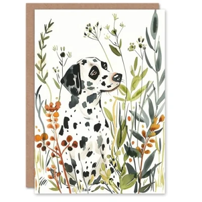 Image of Artery8 Dalmatian in Field Plants Dog Lover Watercolour Blank For Him Or Her Art Birthday Card