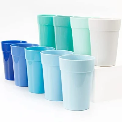Image of Youngever 18 Pack 350ML Plastic Kids Cups, Re usable Drinking Stackable Toddler Unbreakable Glasses, Tumblers, NO BPA, Top Rack Dishwasher Safe, in 9 Coastal Colors