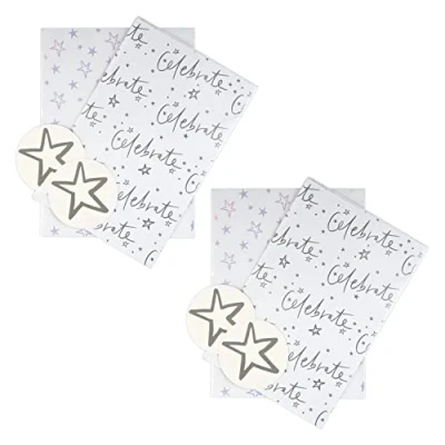 Image of Hallmark Celebration Wrapping Paper and Gift Tag Pack Bundle 4 Sheets Tags in 2 Designs
