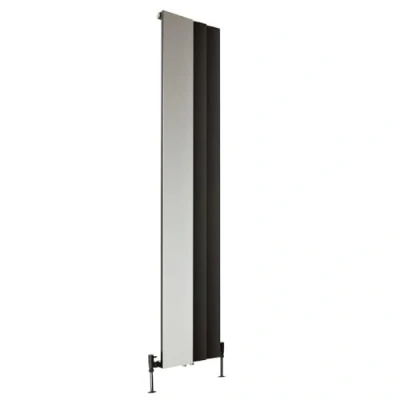Image of Milano Aris Black Vertical Single Stepped Panel Aluminium Radiator Integral Mirror 1800mm x 375mm
