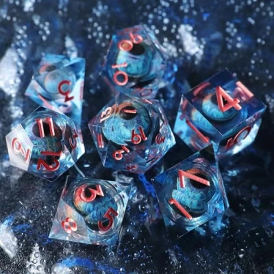 Image of DND Dice Set Floating Pupil Dragon Eye Resin Sharp Edge 7 Piec Handmade D&amp;D for Polyhedral Dungeons and Dragons Ttrpg Pathfinder RPG Roleplaying with Gift Box