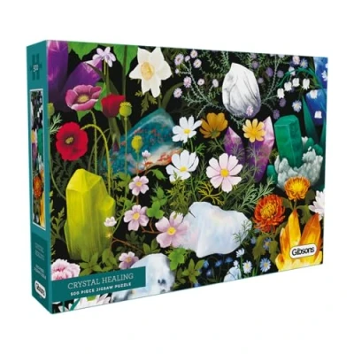 Image of Gibsons Crystal Healing 500 Piece Jigsaw Puzzle Beautiful Colourful Crystals Nature Artwork Sustainable for Adults Teens Premium 100% Recycled Board Great Gift Games