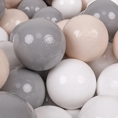 Image of KiddyMoon Soft Plastic Play Balls 200 Balls/7Cm 2.75In Multi Colour Made In EU, Pastel Beige/Grey/White