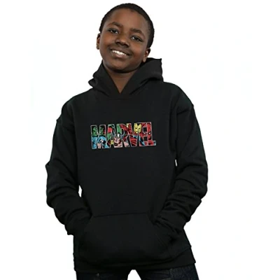 Image of Marvel Comics Boys Logo Character Infill Hoodie Black 5 6 Years
