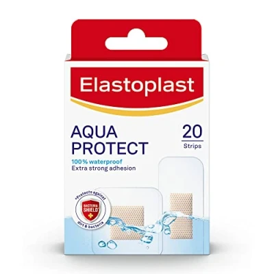 Image of Elastoplast Aqua Protect Plasters (20 Plasters), 100% Waterproof for Swimming/Bathing, Strong Adhesion Non Stick Wound Pad, Flexible and Breathable plasters, Transparent Discreet Clear