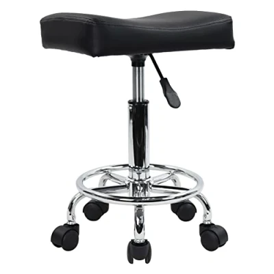 Image of KKTONER Square Rolling Stool PU Leather Height Adjustable Swivel Massage SPA Salon Stools Task Chair with Wheels (Black)