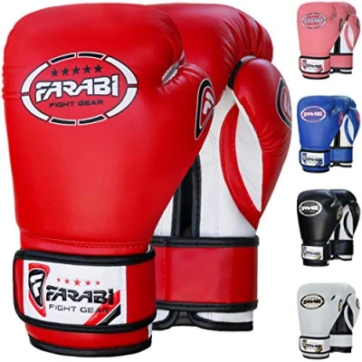 Image of Farabi Sports Kids Boxing Gloves 6, 8 oz Junior Muay Thai Youth Kickboxing Sparring Punching Bag Training (Red, 6 oz)