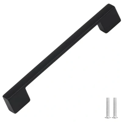 Image of Decoranddecor Dimora Pull Handle D Shape Rectangular Profile Zinc (160mm, Matt Black, 1 Pack)