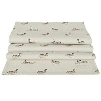 Image of Sophie Allport Hare Table Runner, 100% Cotton, Stylish, Neutral Print, 35 x 280cm, Machine Washable