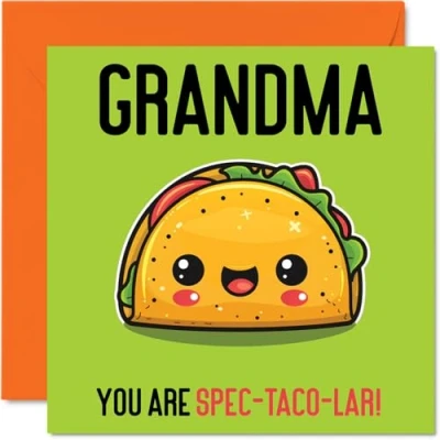 Image of Birthday Cards for Grandma Spec Taco lar Funny Happy Card from Grandson Granddaughter, Gran Gifts, 145mm x Joke Greeting Women Her