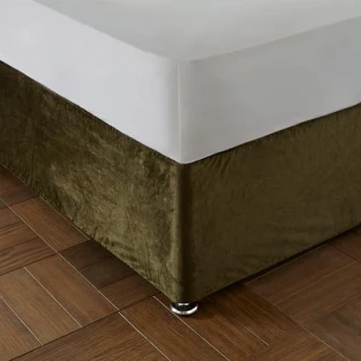 Image of Catherine Lansfield Kingsley Matt Velvet Double Elasticated Divan Base Wrap Olive Green