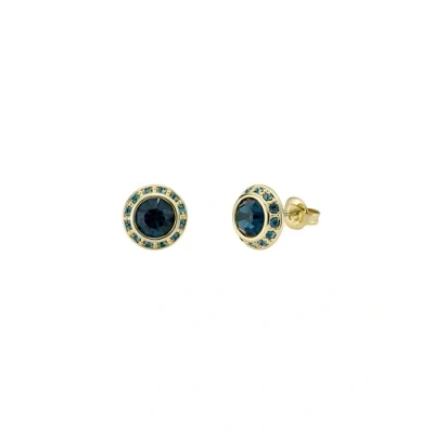 Image of Ted Baker Soletia Solitaire Sparkle Crystal Stud Earrings For Women (Gold/Dark Blue Crystal)