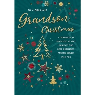 Image of Regal Publishing Classic Christmas Card, Grandson, Stars &amp; tree 9 x 6 inches Piccadilly Greetings