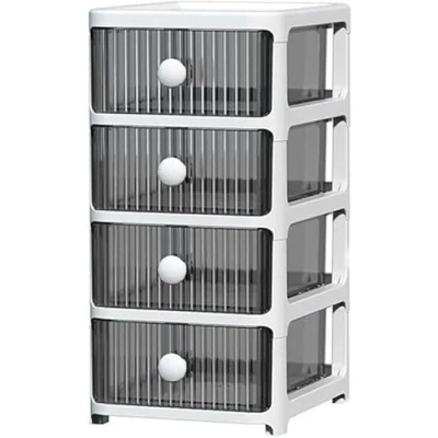 Image of 4 Tier Plastic Storage Small Clear Drawers Tower Unit Home Office Desktop Bathroom School Stationary Make Up Organiser