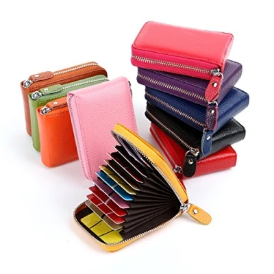 Image of Credit Card Holders Women Ladies Leather Wallets for Holder RFID Protector (Red)