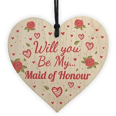 Image of RED OCEAN Will You Be My Maid Of Honour Invite Wooden Heart Plaque Wedding Invitation Asking Gift For Sister Best Friend