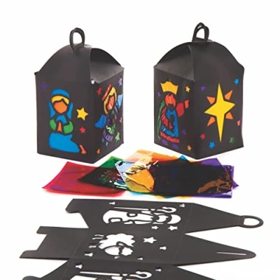 Image of Baker Ross AT140 Christmas Nativity Stained Glass Lantern Kits (Pack of 4), Assorted