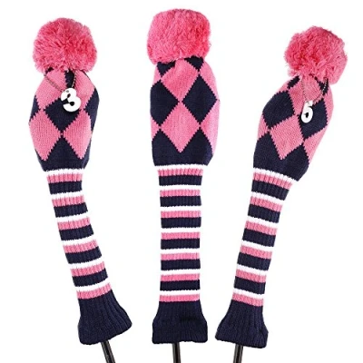 Image of 3pcs/Set Knit Golf driver Wood Head Covers for 440cc driver, 460cc (Pink)