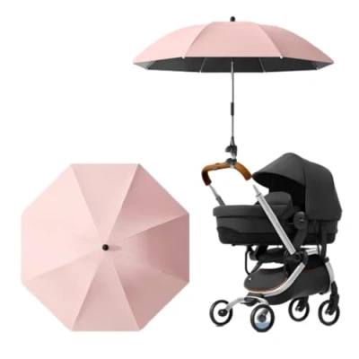 Image of Universal UV Parasol Sun Canopy for Pushchairs and Buggy 2024 New Clip on Stroller Umbrella Baby with Adjustable Fixing Clamp (Pink 85cm)