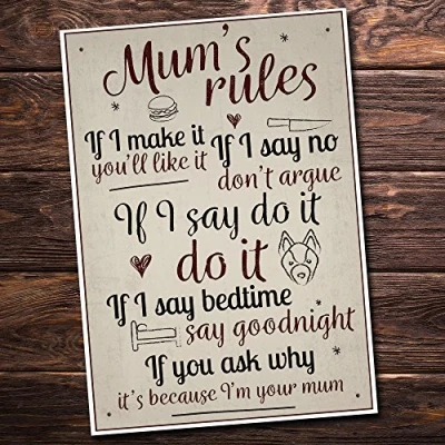 Image of RED OCEAN Mum&#039;s Rules Hanging Plaque Humorous Kitchen Vintage Wall Sign Shabby Chic Birthday Gift