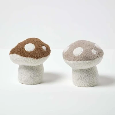 Image of HOMESCAPES Weighted Fabric Door Stop, Decorative Cute Mushrooms, Set of 2, Heavy Novelty Doorstop, 100% Polyester, Indoor Decoration for Home &amp; Office Grey Brown 1.5kg