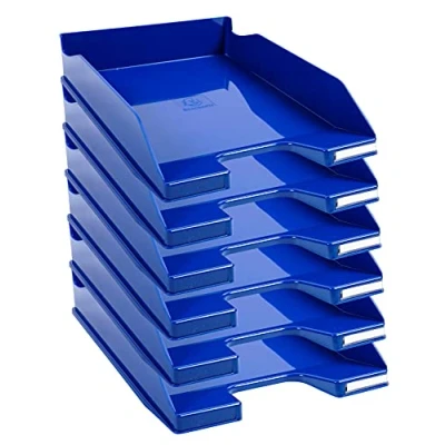 Image of Exacompta Ref. 113203D set of 6 COMBO MIDI letter trays dimensions 34.6 x 25.5x 6.5 cm for A4 + format documents glossy royal blue color