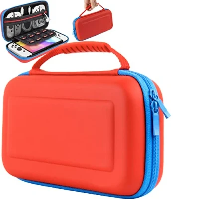 Image of Orzly case for Nintendo switch Oled Neon Red/Neon Blue console and original console, portable travel protective with space games accessories Tanami Gift box edition