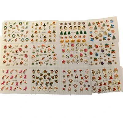 Image of Fantastic Offer: 12 x small sheets of 3D Nail art, Christmas &amp; New Year designs Tips Stickers False Manicure Decals Gems Glitter Toe wraps, body various by Fat catz copy (Christmas #1 Stickers)