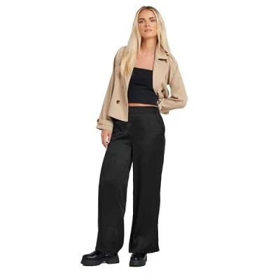Image of PixieGirl Black Satin Wide Leg Trousers Petite