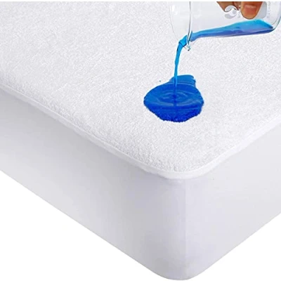 Image of Dudu N Girlie Travel Cot Mattress Protector Waterproof 65 x 95 Fitted Cover for Baby Breathable and Non Noisy Anti Bacterial Fully Fitted. White