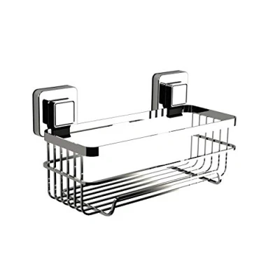 Image of Showerdrape Pushloc Wall Mounted Double Edge Suction Bottle Basket, Chrome, No Drilling, Easy Installation