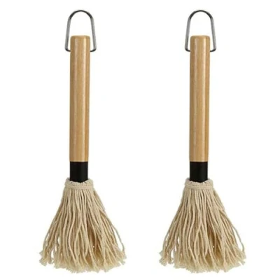Image of 2 Pcs Barbecue Basting Brushes BBQ Mop Cast Iron Sauce Pot and Brush Set with 1 Extra Replacement Heads for Cooking Roasting Grilling