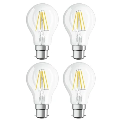 Image of Osram LED Filament Classic 7W = 60W BC/B22 GLS Light Bulb Clear Warm White 2700K Dimmable (Pack of 4)