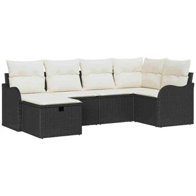 Image of vidaXL 6 Piece Garden Sofa Set with Cushions Black Poly Rattan