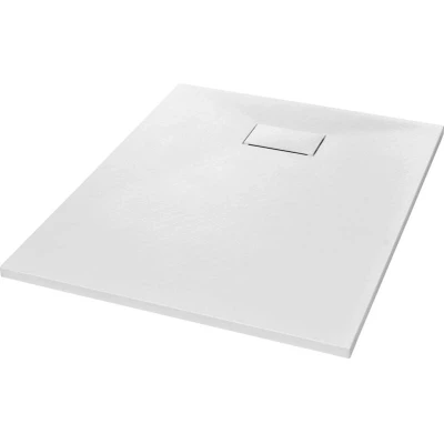Image of vidaXL Shower Base Tray Modern Low Profile Design, SMC Material, White, 100x80 cm, Slate Stone Surface, Stain Resistant, Easy to Clean